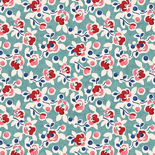 Benartex Fabrics Wander Lane Posies Blue Grass 13603-47