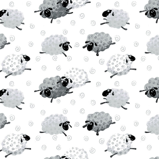 Clothworks Lewe the Ewe Leaping Sheep SB20062A-170 Medium Grey