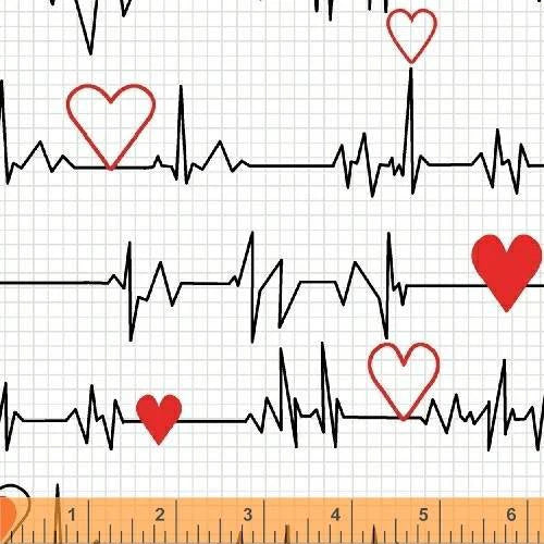 Windham Fabrics Calling All Nurses Heart Monitor White 37302-2
