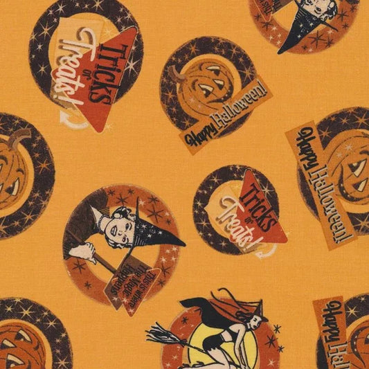 Clothworks Retro Halloween Signs Y3246-69 Dark Gold
