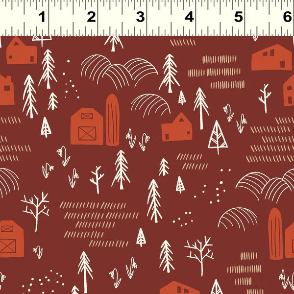 Clothworks Raised Red Barns Y3417-51 Brick Red