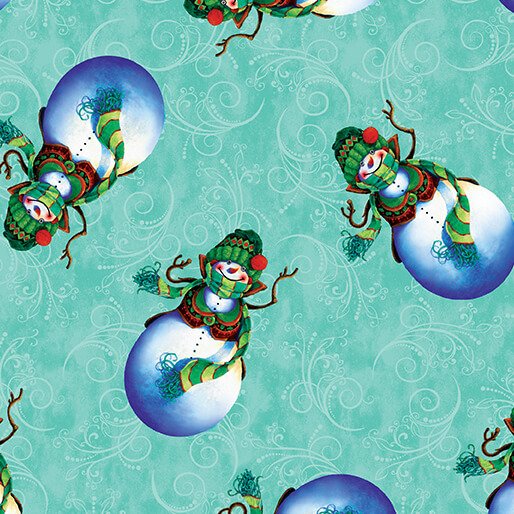 3103 Benartex Designer Fabrics Holiday Frolic Snowman Light Turquoise 16607-81