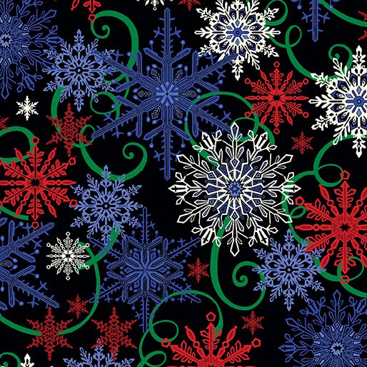 3110 Benartex Designer Fabrics Holiday Frolic Flake Scroll Blue Multi 16611-55