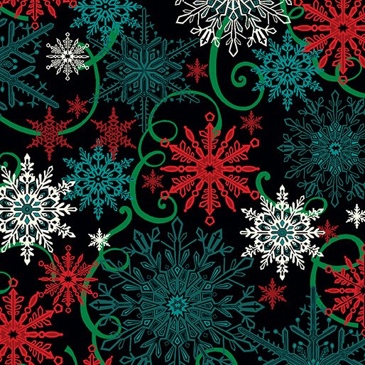 3111 Benartex Designer Fabrics Holiday Frolic Flake Scroll Teal Multi 16611-85