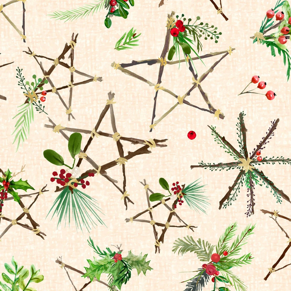 3132 Maywood Studio Winter Wreaths Stars Cream MAS10882-E