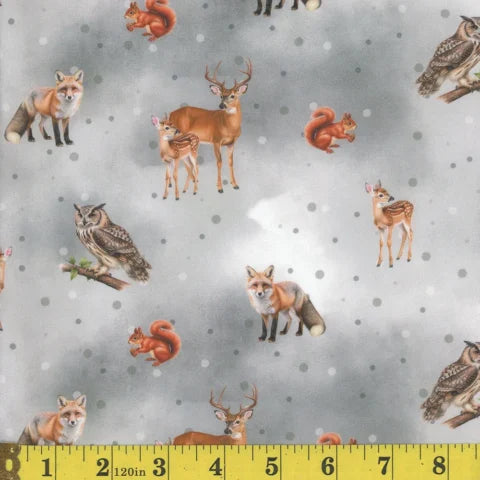3143 Mook Fabrics Cabin in the Wild Forest Friends Grey 145346