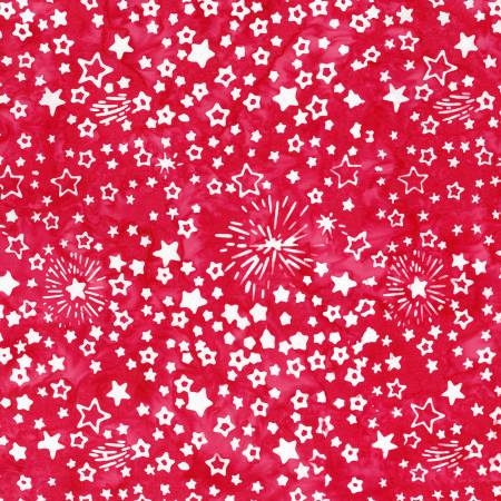 Riley Blake BATIK Let Freedom Reign BT23197-211 Cherry Red Stars & Fireworks