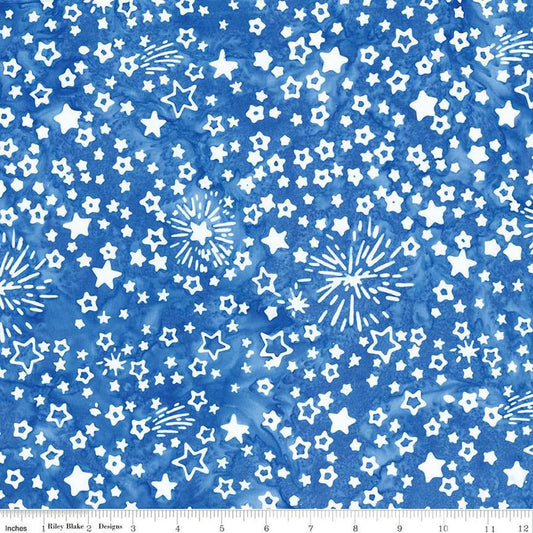 Riley Blake BATIK Let Freedom Reign BT23197-294 Ocean Blue Stars and Fireworks