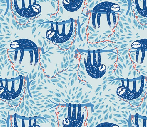 Art Gallery Fabrics Selva Swaying Sloths Sky Blue SLV-14517