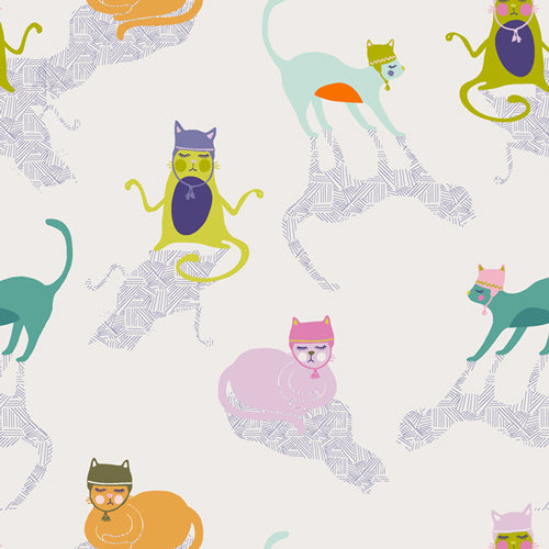 Art Gallery Fabrics Oh Meow Kitten Around Multi on White OHM-33442