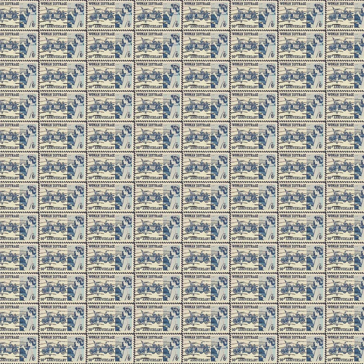 Benartex Woman Suffrage 50th Anniversary Stamp Blue/Cream Votes For Women 12324-50