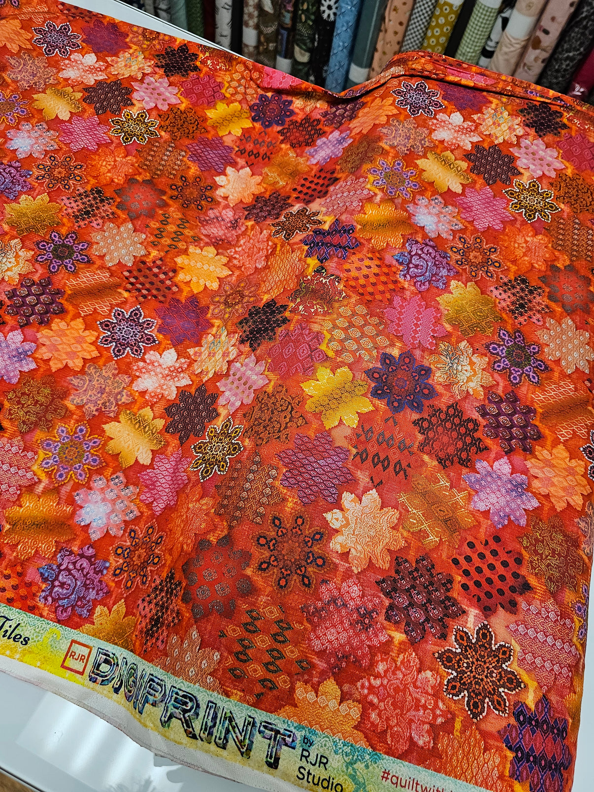 RJR Fabrics Flourish Tiles Ruby Fabric 4 Fun LLC