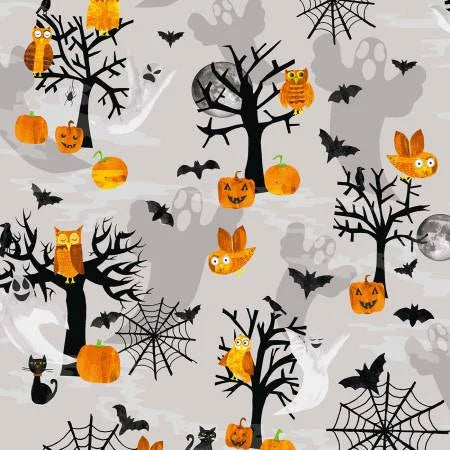Clothworks Haunted Hallow Spooky Forest Y3527-118 Light Pewter