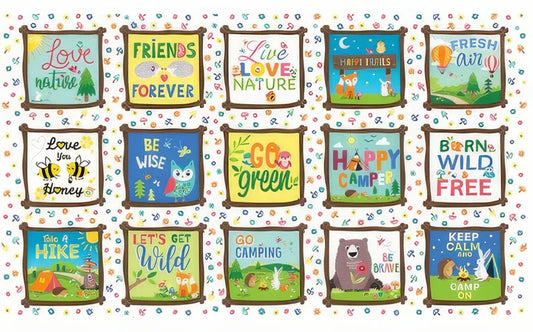 Benartex Happy Camper Boxes White 12839-09 Panel