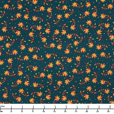 Benartex Hello Fall Leaf Trail Dark Turquoise 13014-84
