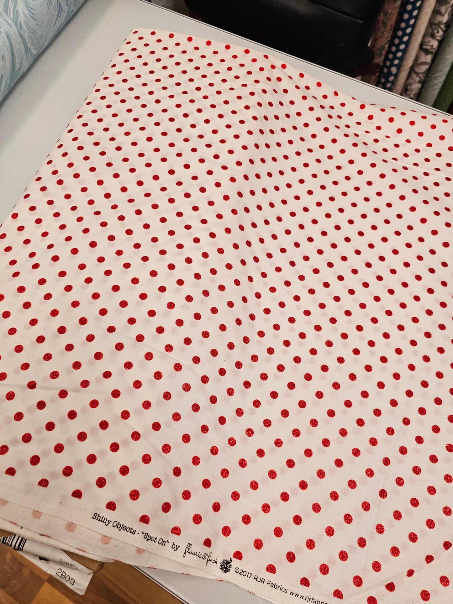 RJR Fabrics Shiny Objects Holiday Twinkle Holiday Twinkle Spot On Radiant Cherry Metallic 3164-001