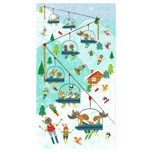 Clothworks Snow Fun Ski Lift 24" Panel Turquoise Y3590-101