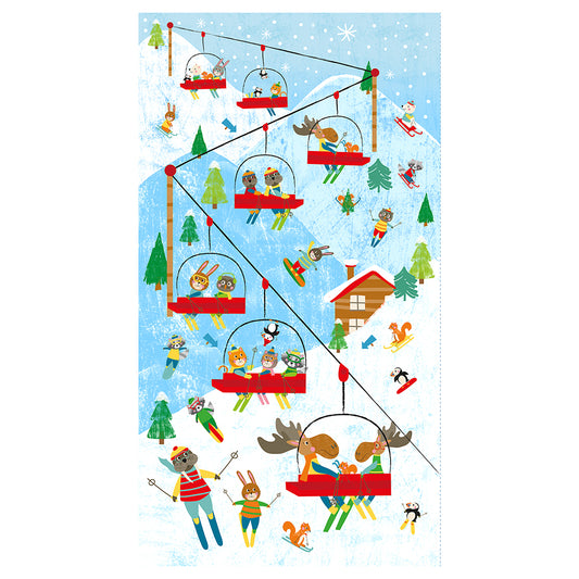 Clothworks Snow Fun Ski Lift 24" Panel Sky Y3590-98