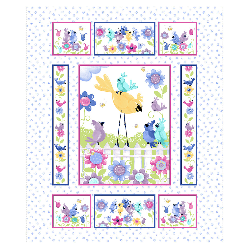 Clothworks Bird's Buddies 36" Panel White SB20380-100