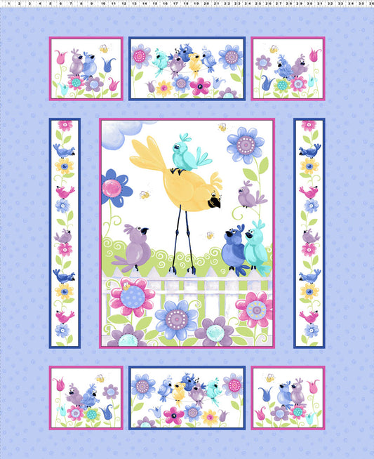 Clothworks Bird's Buddies 36" Panel Lilac SB20380-620