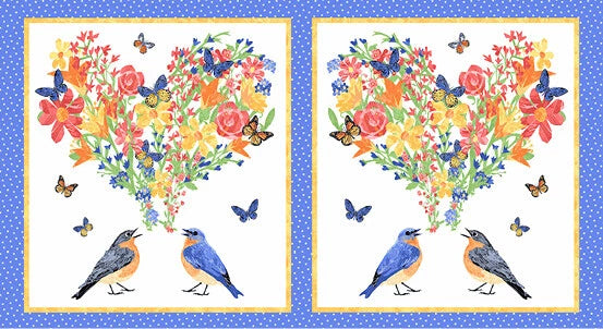 Andover Fabric Panel Lovebirds by Two Can Art White A-9861-L