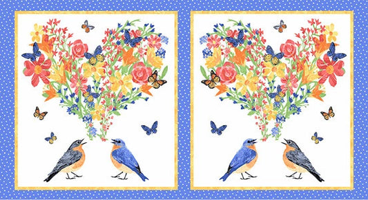 Andover Fabric Panel Lovebirds by Two Can Art White A-9861-L