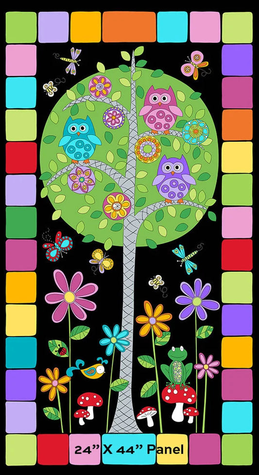 Andover Fabric Hoot Hoot 24"x44" Panel A-9759-K in Black