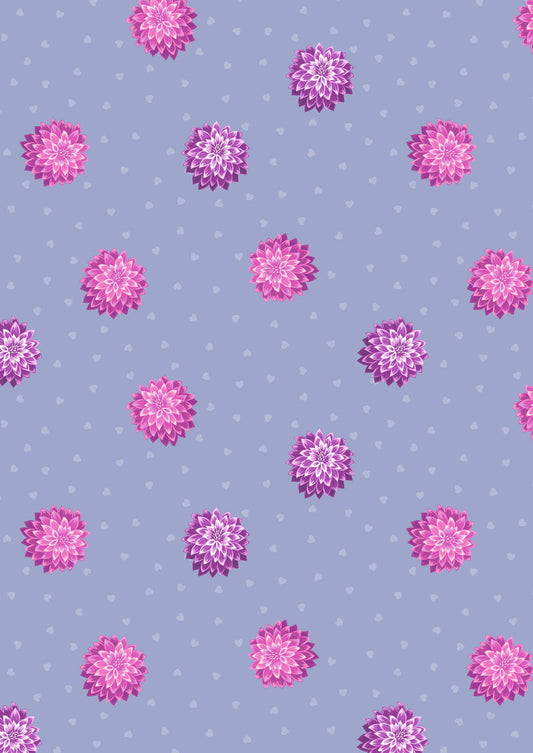 Lewis & Irene Love Blooms Dahlia & Hearts Light Floral Blue A524.2