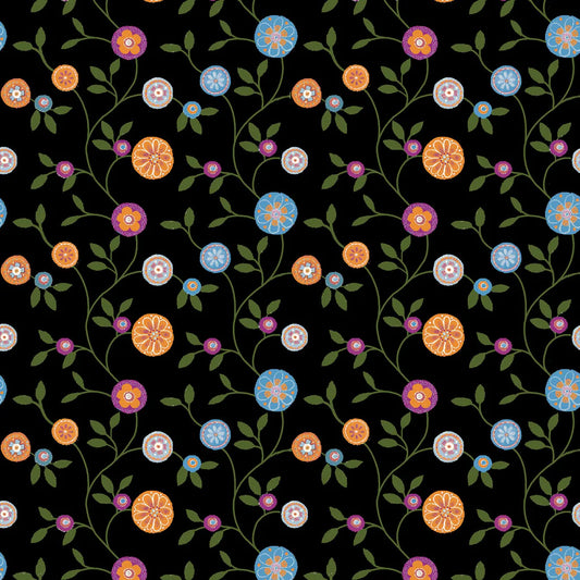 Benartex Folktown Cats Medallion Trail Black 13273-12