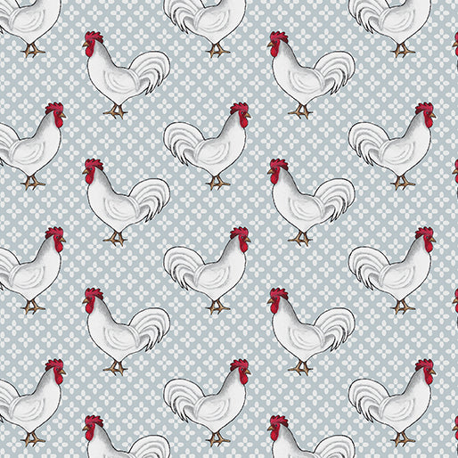 Benartex Spring Hill Farm Rooster Grey 13247-13