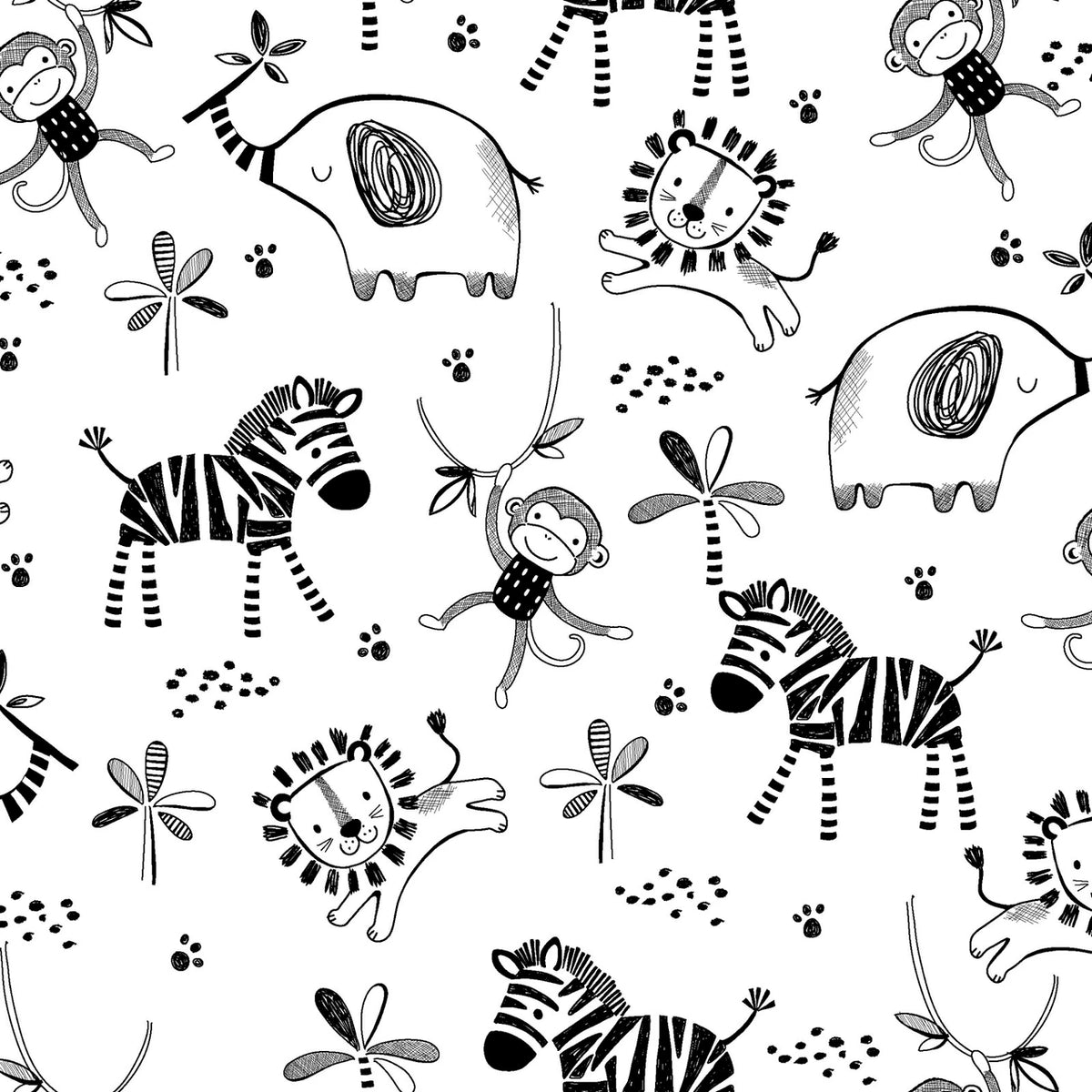 7161 3 Wishes Flannel Black and White Animals 15794