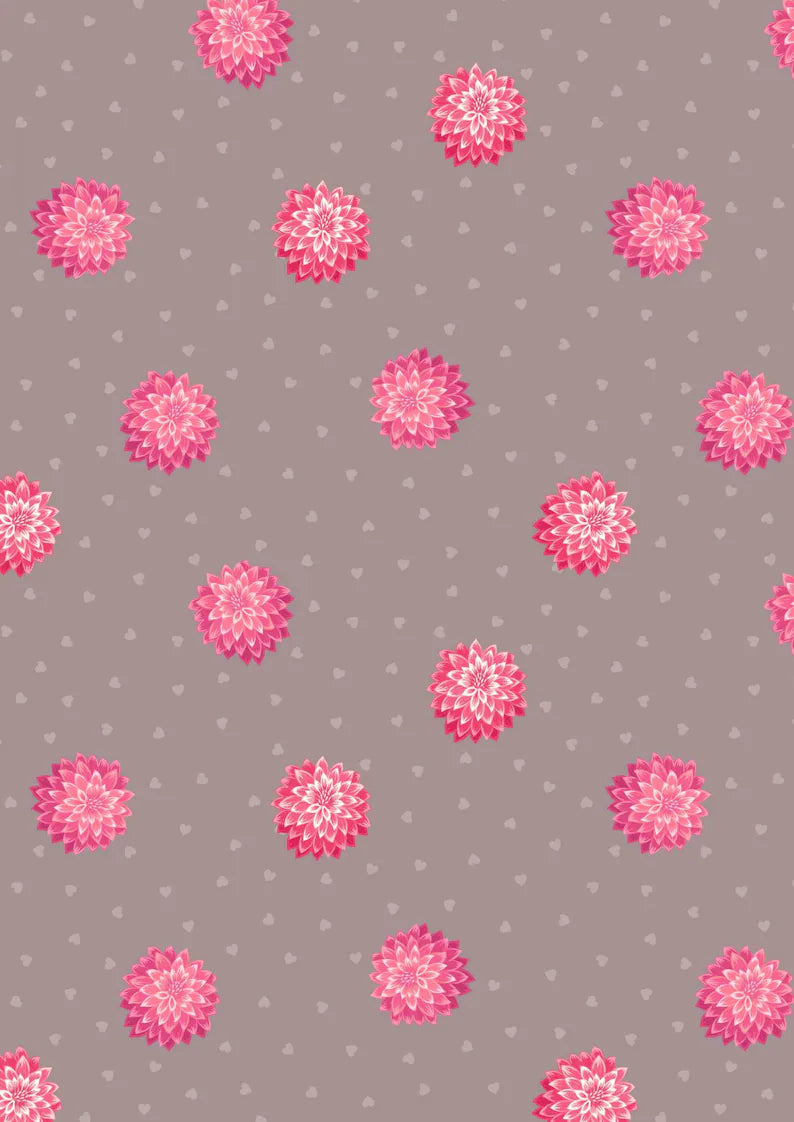 Lewis & Irene Love Blooms Dahlia and Hearts Cappuccino A524.3