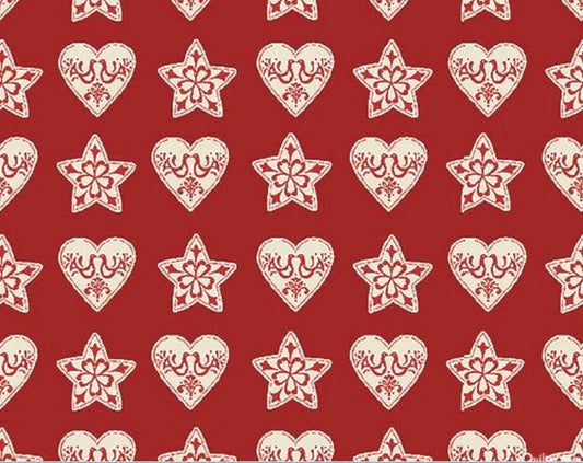 Benartex Fabrics Nordic Noel Hearts Red 12314-10