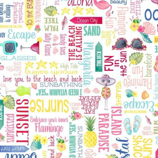 Benartex Fun In The Sun Words White 12599-09
