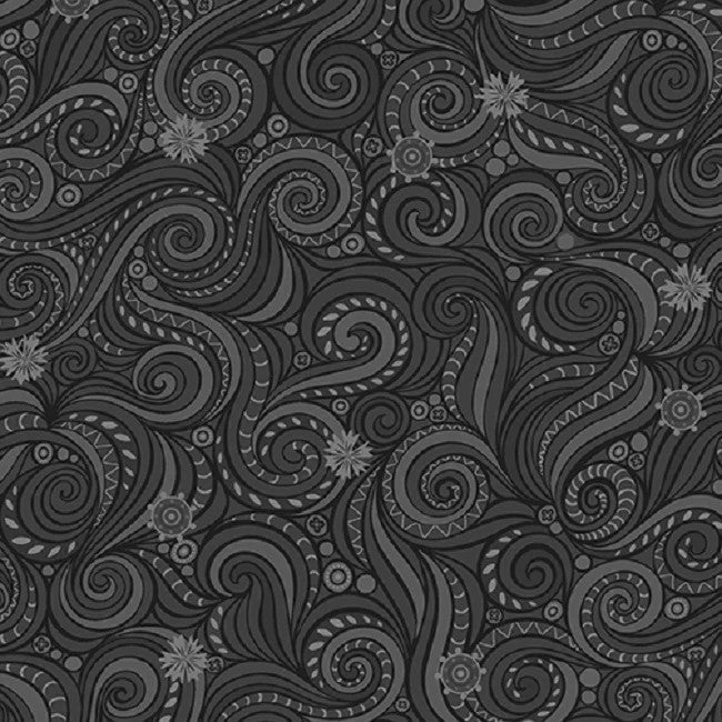 Benartex Winter Village River in Charcoal Black 10382