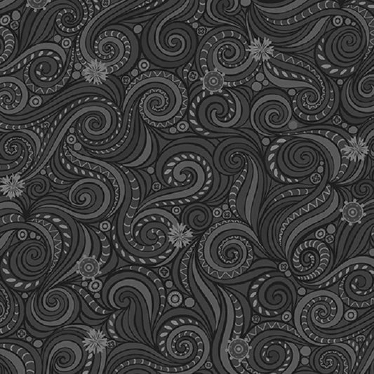Benartex Winter Village River in Charcoal Black 10382