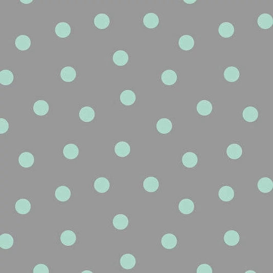 $5/yard Fresh Mint Gray with Green Dot