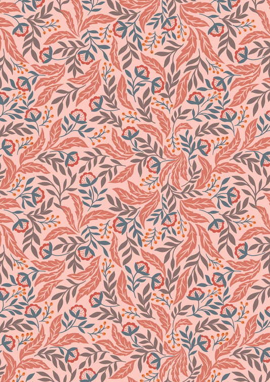 Lewis & Irene Wintertide Metallic Arts & Crafts Floral Gold Metallic On Pink A585.2