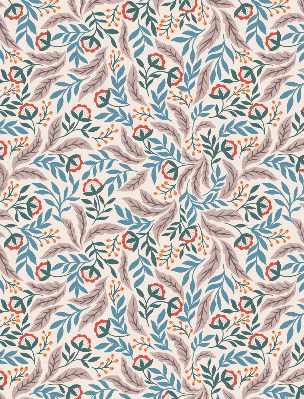 Lewis & Irene Wintertide Metallic Arts & Crafts Floral Copper Metallic on Cream A585.1