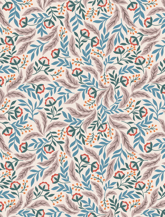 Lewis & Irene Wintertide Metallic Arts & Crafts Floral Copper Metallic on Cream A585.1