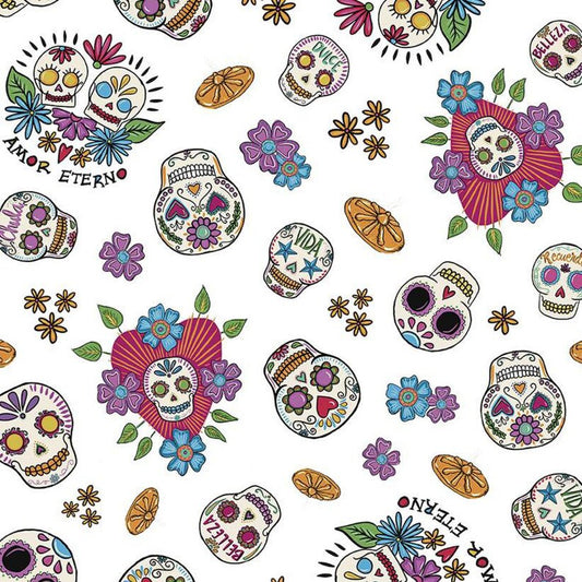 Riley Blake Amor Eterno Skulls C11811 White