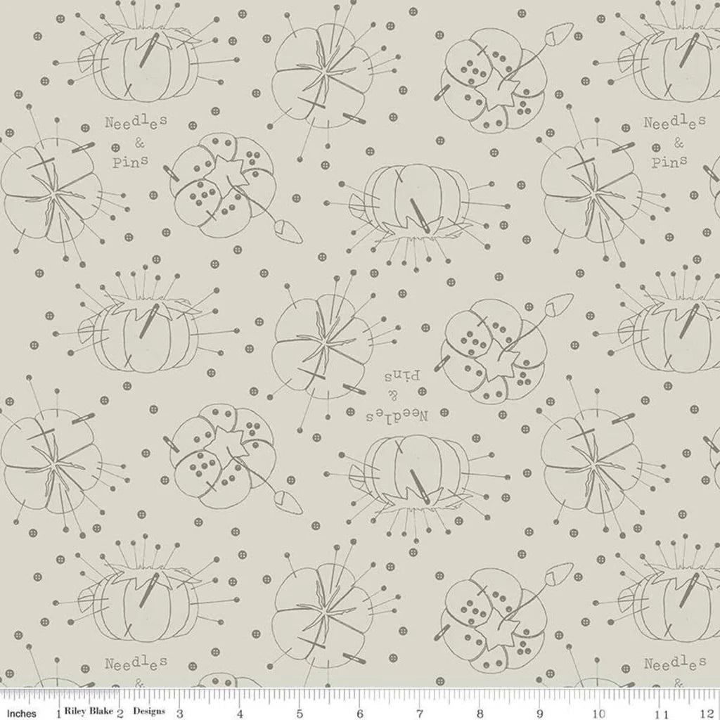 Riley Blake She Who Sews Pincushion Linework C11332 Gray