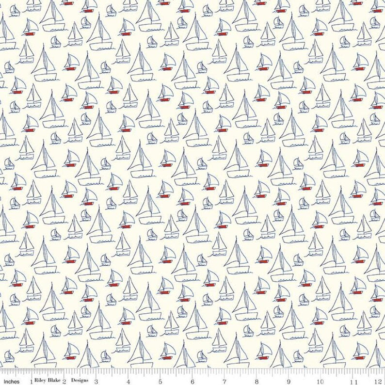 Riley Blake Red, White, & Bang Sailboats C11521 Cream