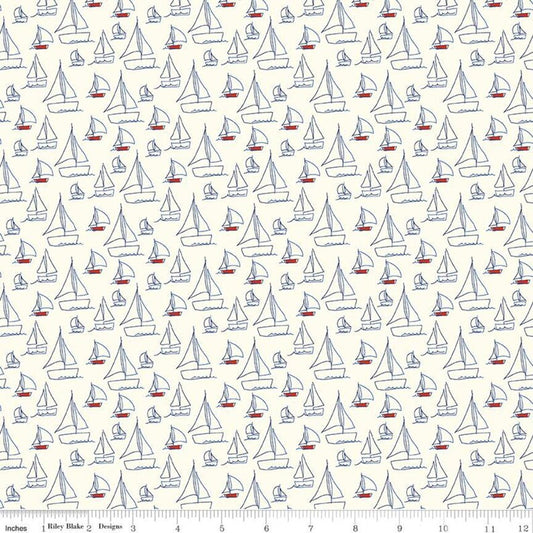 Riley Blake Red, White, & Bang Sailboats C11521 Cream
