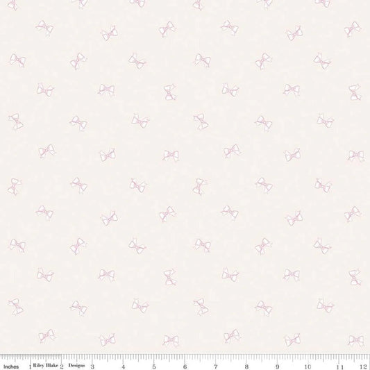 Riley Blake Hush Hush Low Volume Pink Bows Ribbons C11174 Cream