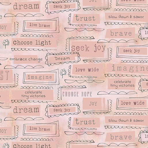 Benartex Inspired Heart Inspirations Peach Words 13340-27