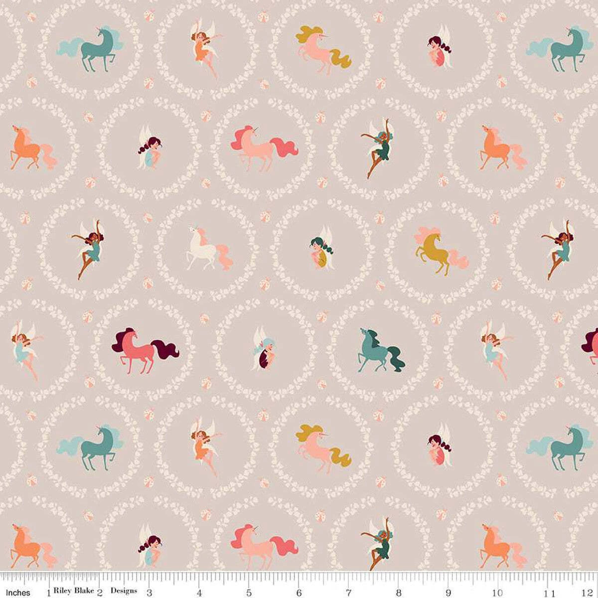 Riley Blake Fairy Dust Frames Gray Unicorns & Fairies SC12442