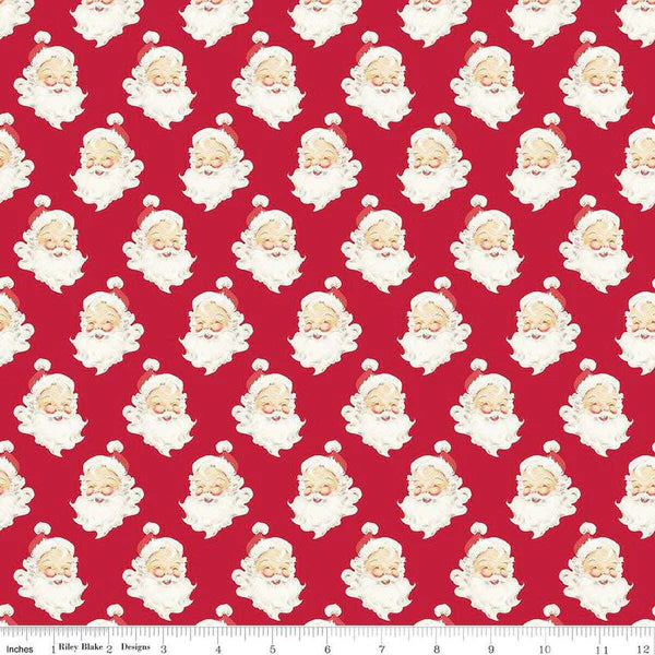 Riley Blake Merry Little Christmas Santa Heads Red C14842