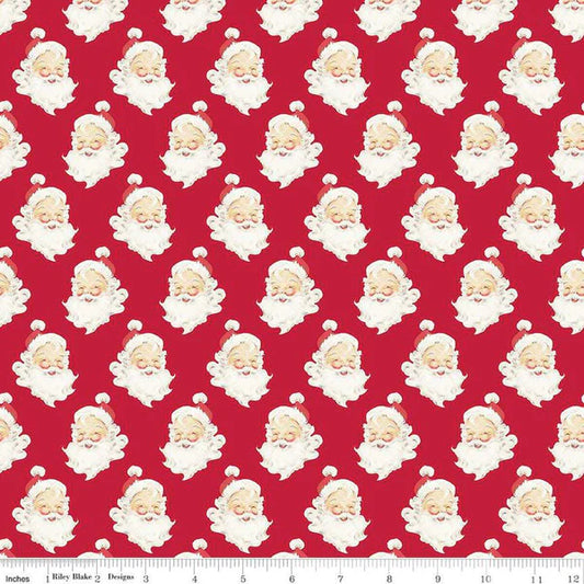 Riley Blake Merry Little Christmas Santa Heads Red C14842