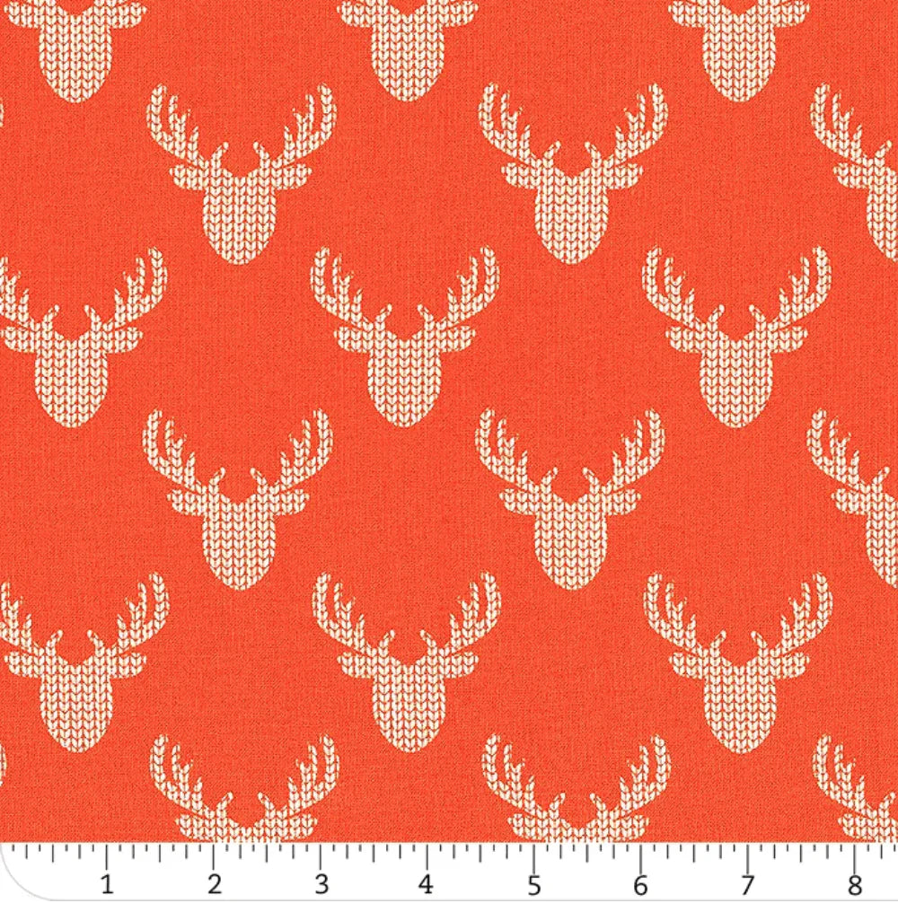 Camelot Fabrics Reindeer Lodge Red Knit Look Deer 21191705-01